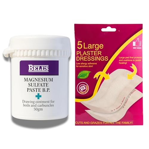 Magnesium Sulphate Paste 50g with 5 x Sterile Wound Dressings | Drawing Ointment for Boils, Splinters & Insect Bites | Soothing & Fast-Acting Relief |
